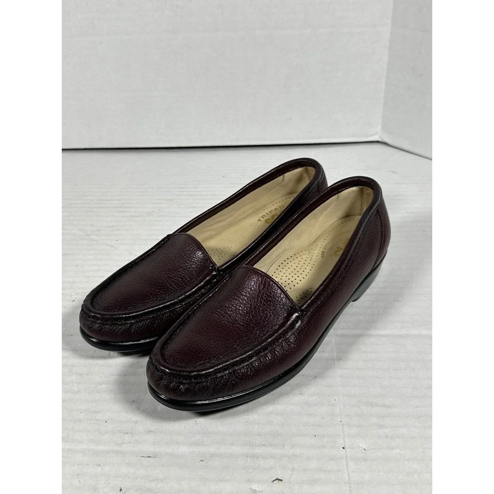 SAS Womens Burgundy Pebbled Leather Tripad ComfortLoafers Made in USA Size 6.5 S